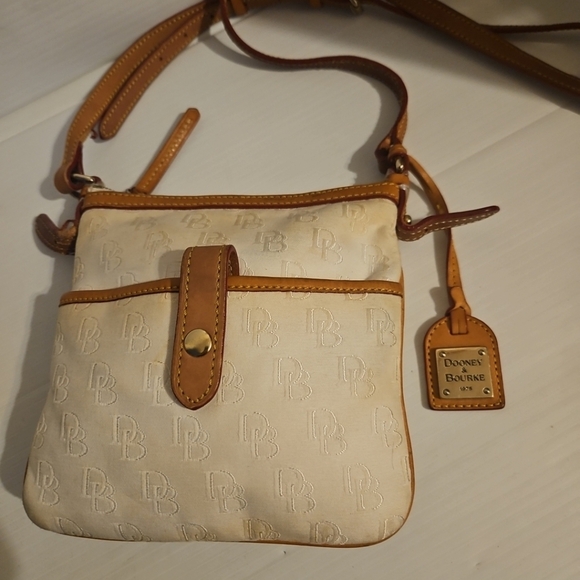 Dooney & Bourke White Monogram Canvas Crossbody Bag with Brown Leather Trim - Picture 6 of 11